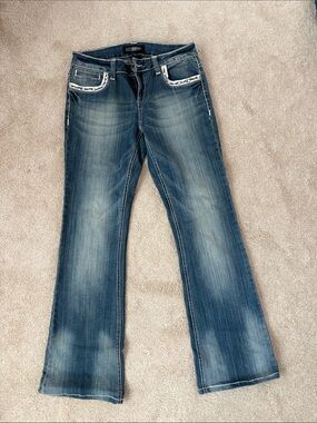 Cello Blue Wash Bootcut Jeans with Embellished Pockets